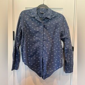 Eddie Bauer Navy Blue Button-Up Shirt with White Sunburst Print